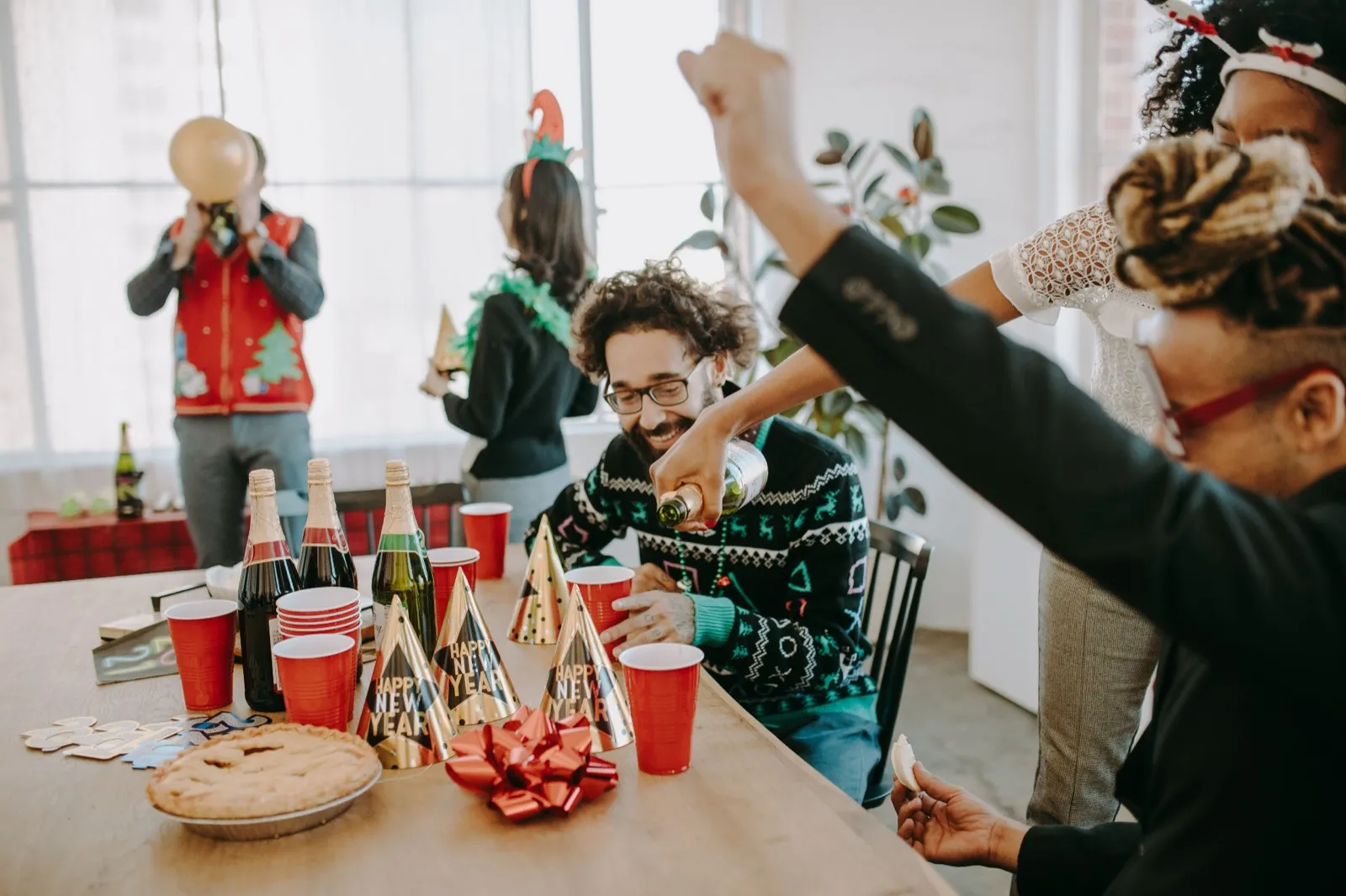 Friends toasting at a festive holiday party